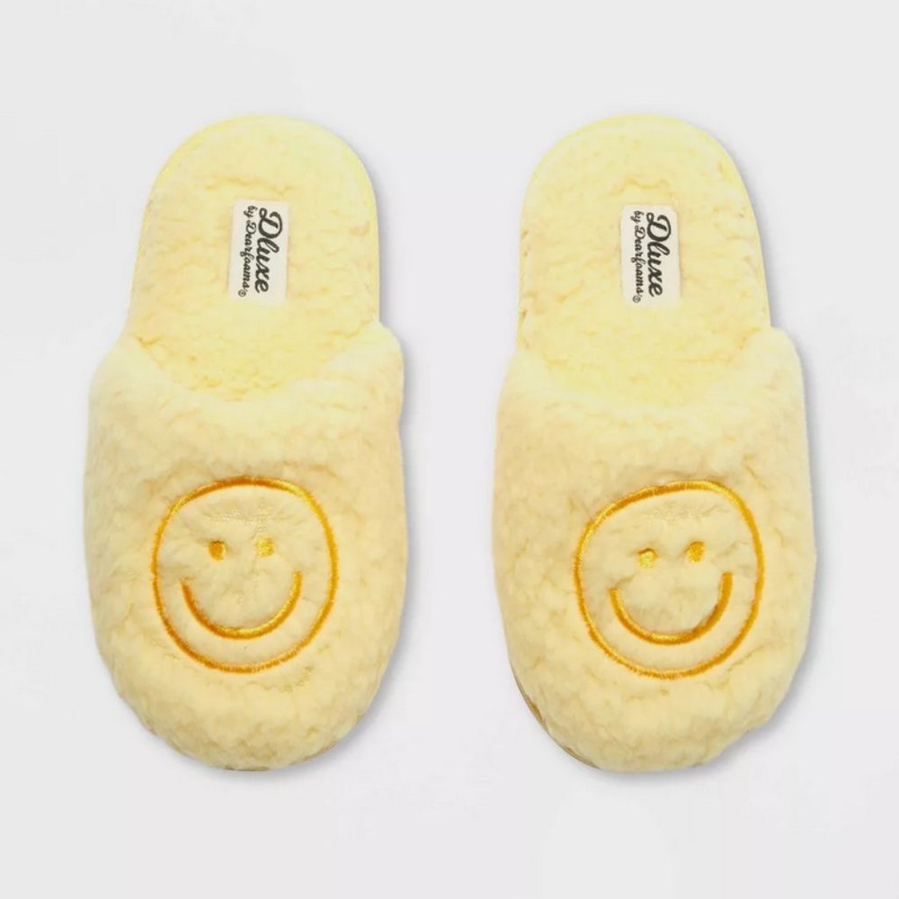 dluxe by dearfoams Kids' Happy Face Slide Slippers Yellow